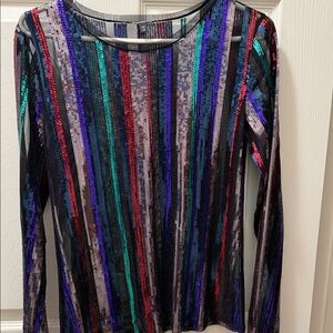 Express Sequin Striped Long Sleeve Top